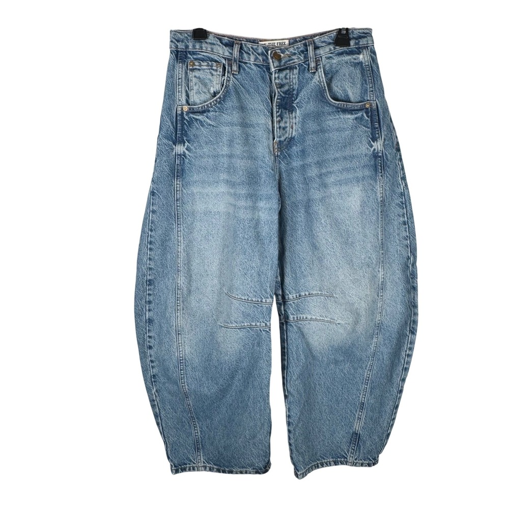 We The Free Lucky You Mid Rise Barrel Jeans Womens 27 Light Wash Blue Curved Leg - Picture 2 of 9